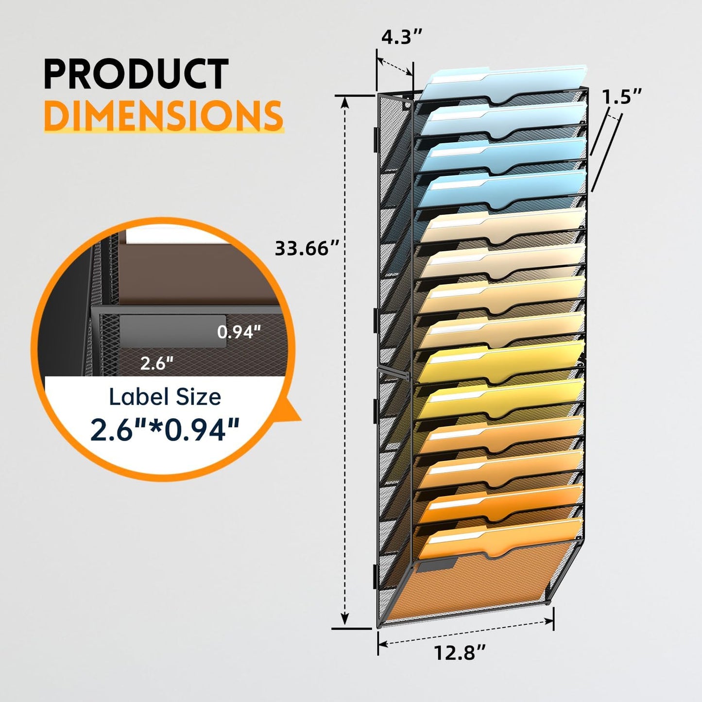 SUPEASY 14-Tier Wall File Organizer Mesh Office Mail Holder, Hanging Wall Organizer Magazine Rack for Office Black