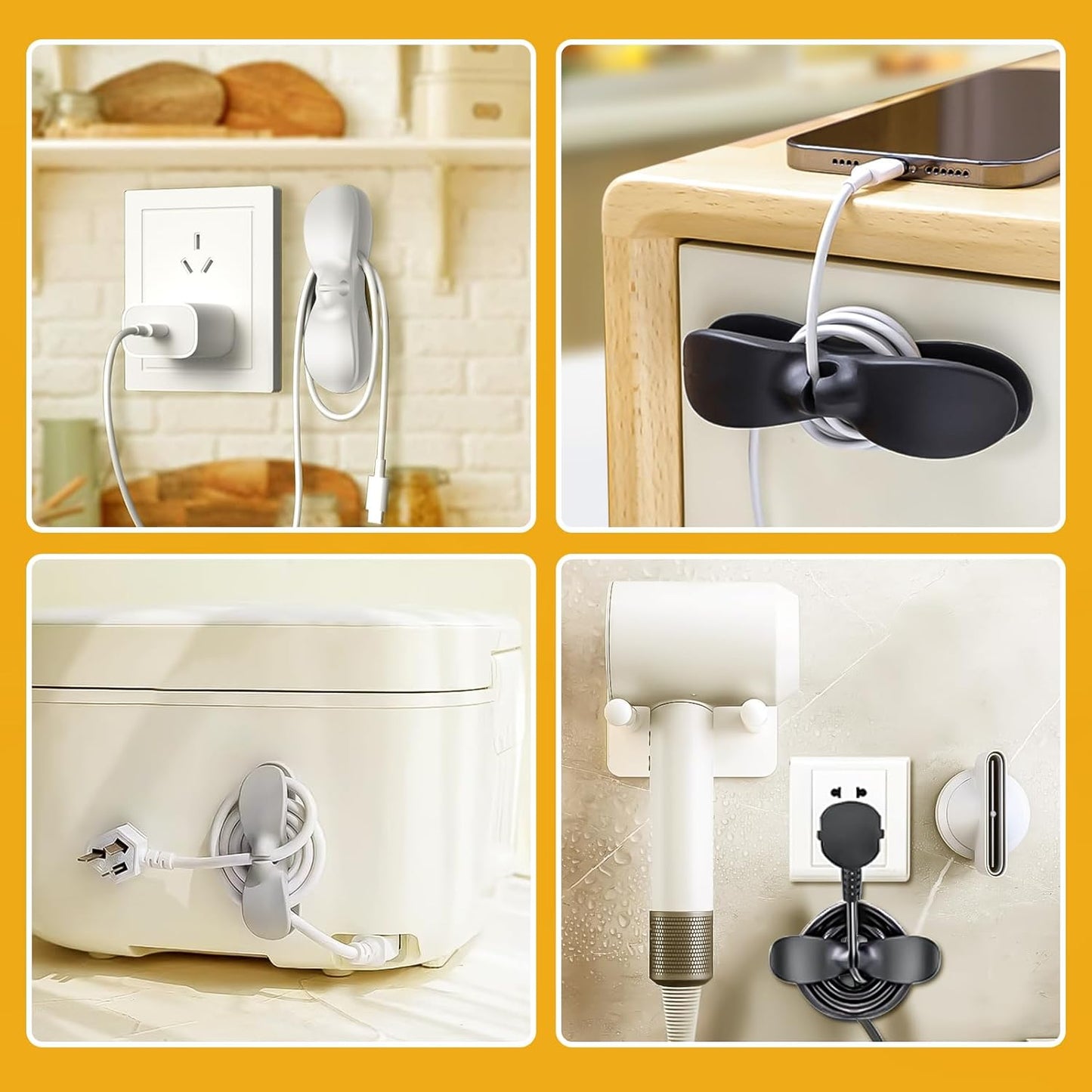 Cord Organizer for Appliances, 4PCS Upgraded Kitchen Appliance Cord Organizer Stick On, Wire Organizers, Cord Holders, Command Hooks, Cord Wrapper for Appliances, Pressure Cooker, Mixers