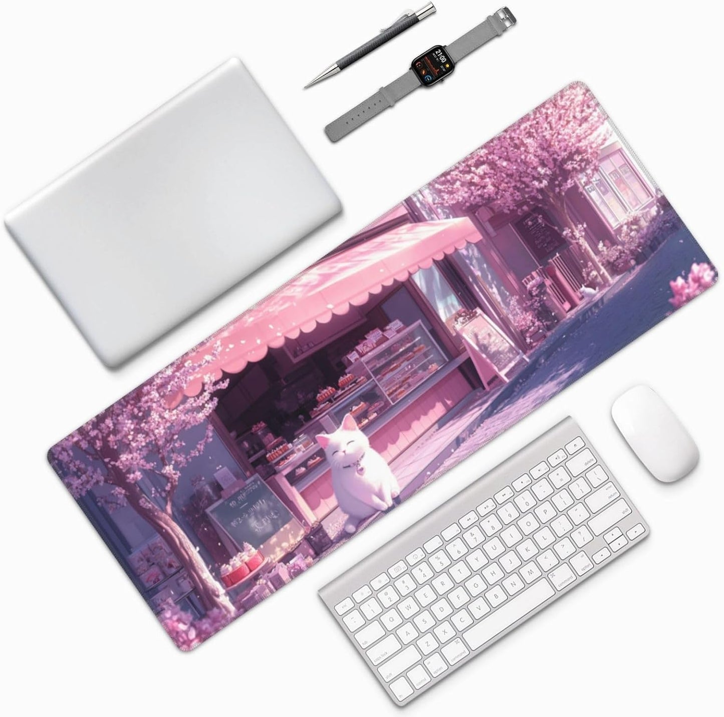 Kitten Mouse Pad 31.5 X 11.8 Inch Big Desk Rubber Base Stitched Edges Keyboard Pad XXL Mouse Mat for Home Game and Office