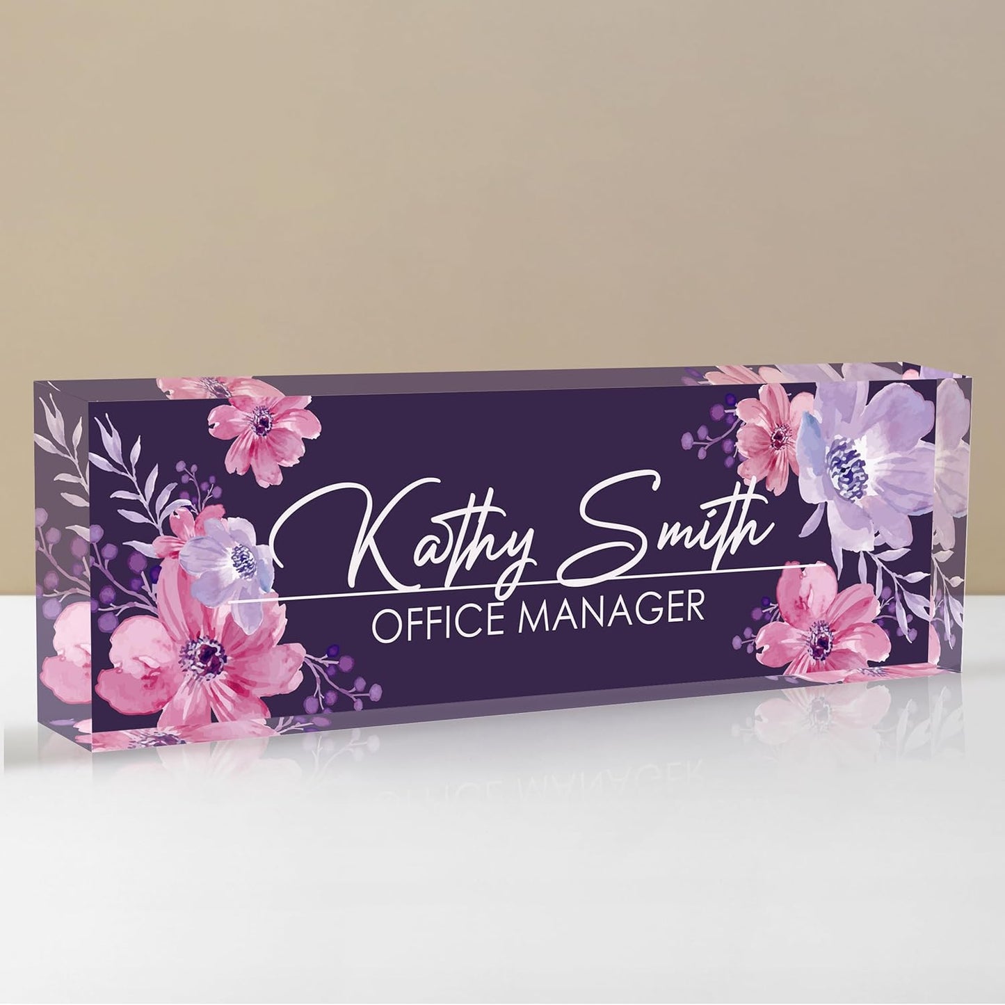 Personalized Name Plate for Desk, Custom Desk Name Plate, Acrylic Name Plate Office Desk Accessories, Personalized Office Gifts for Coworkers Teachers, Employee Appreciation Gifts (B-Watercolor)