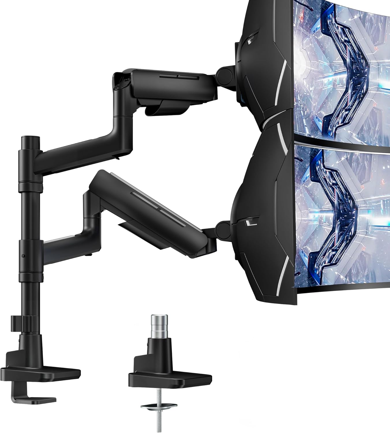 ARES WING Dual Monitor Mount for 17-49 Inch Ultrawide Heavy Duty Curved Screen, Computer Monitor Arm Desk Mount, Gas Spring Adjustable Vesa Stand, Black