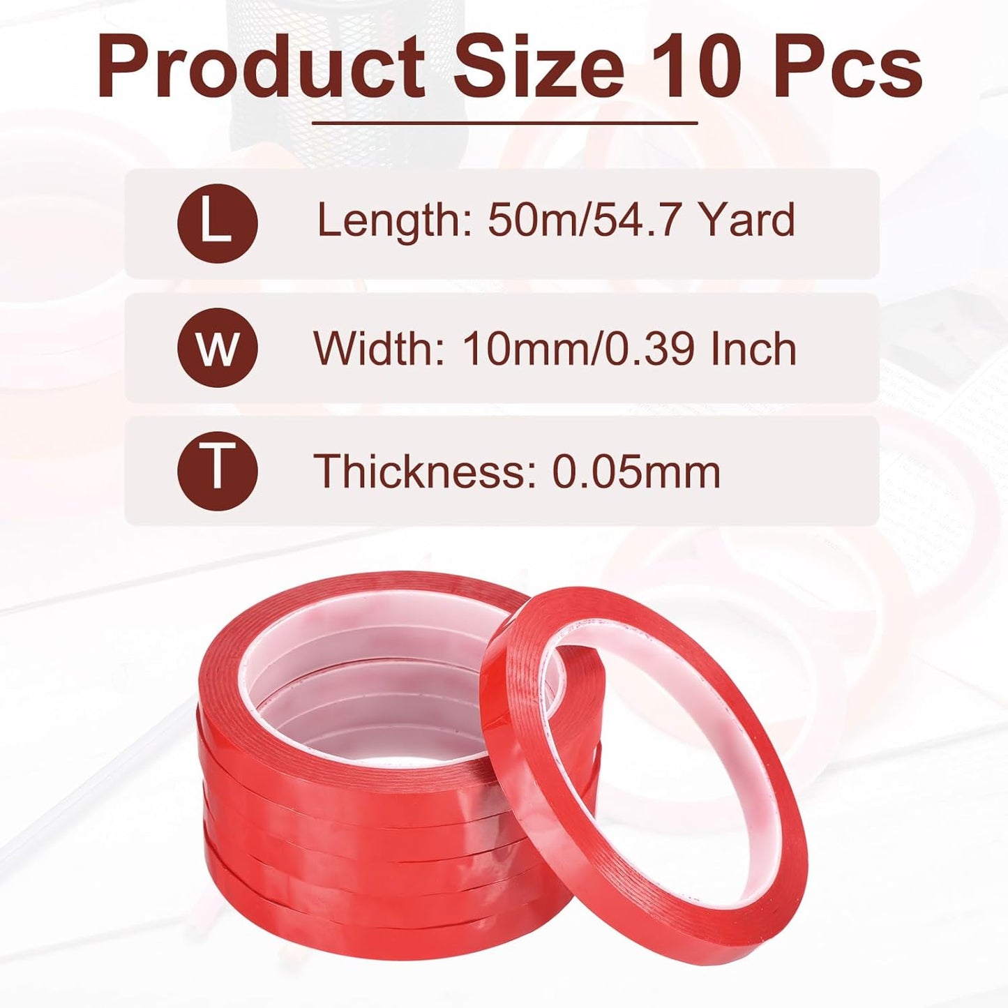 MECCANIXITY 10 Rolls Whiteboard Tape Graphic Chart Tape 10mm 54.7 Yard Art Tape Thin Self-Adhesive Pinstripe Tape Masking Tape for Gift Wrapping Craft Supplies, Red