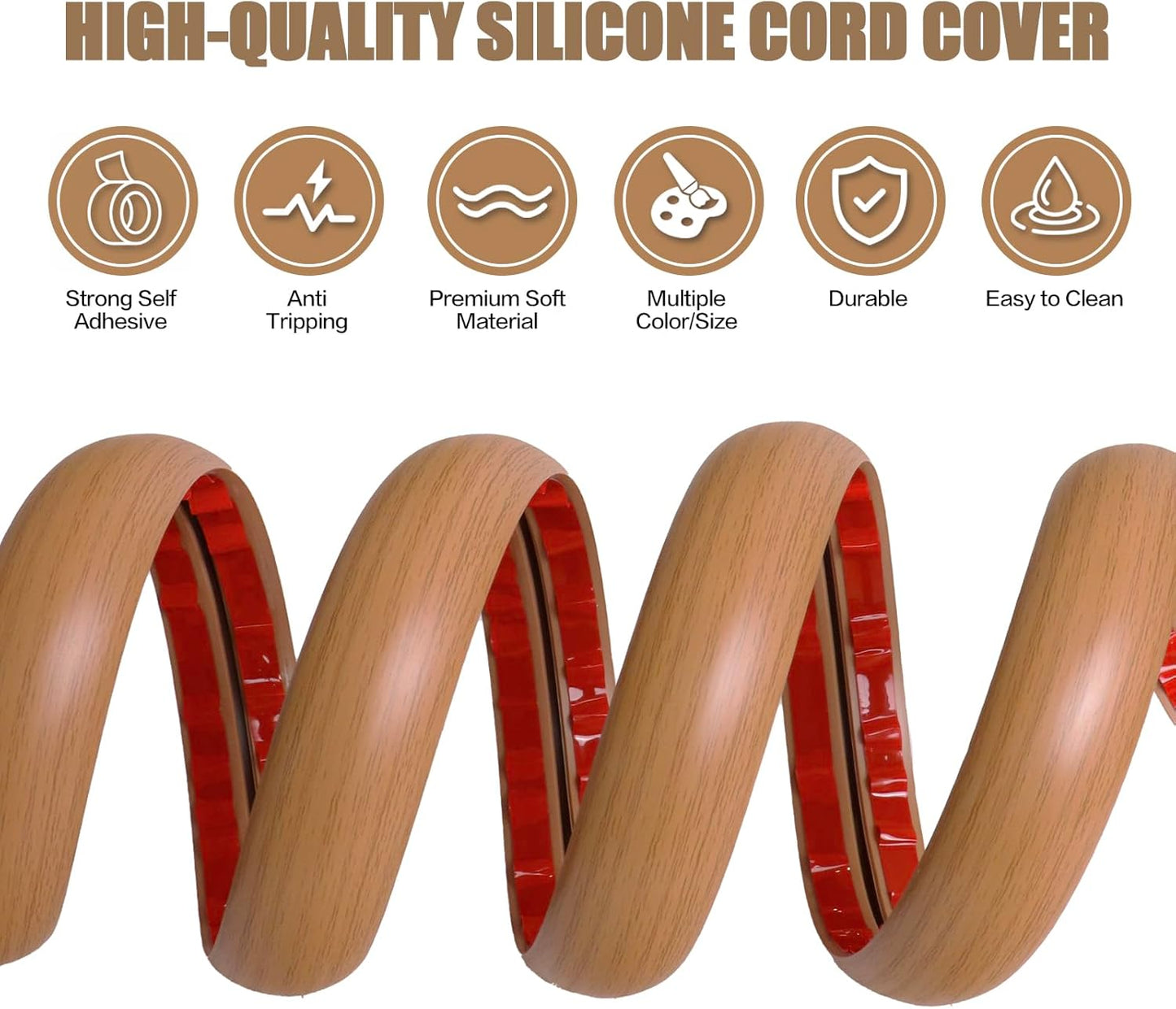 Floor Cord Cover Self Adhesive Cord Hider,3.3FT Cable Management, Extension Strip Protector for Wires, Prevent Cable Trips for Offices, Gyms, Exhibitions Cavity:0.39"(W) x 0.27"(H) Brown Wood