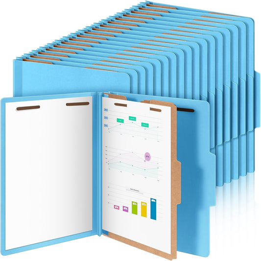 60 Pcs Classification Folders Letter Size, 1 Divider Pressboard File Folder with Fasteners, Expanding File Organizer Bulk for Teachers, Clergy, Office, Church, Christmas Donations (Blue)
