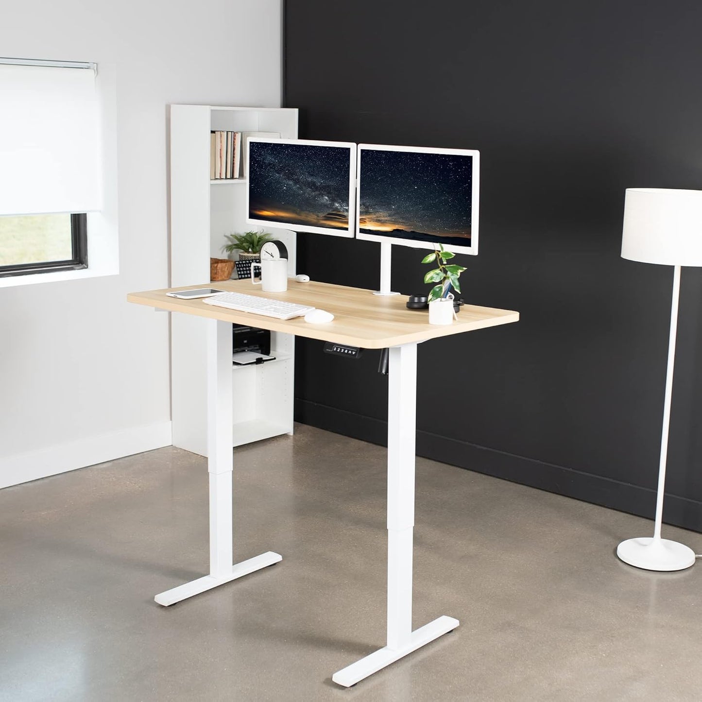 VIVO Electric 48 x 30 in Standing Desk, Memory Height Adjustment, 1B Series, One-Piece Light Wood Top, White Frame, DESK-KIT-1W5C