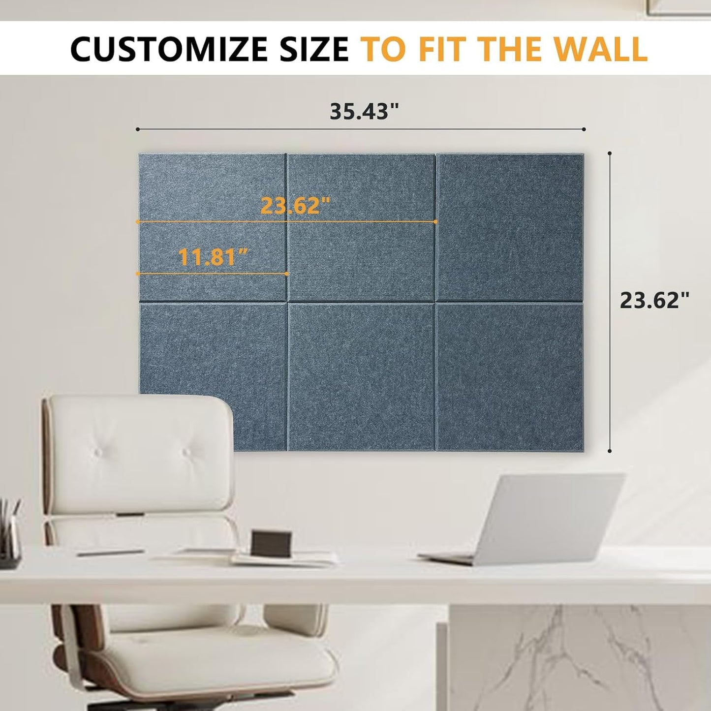 Large Cork Board for Wall with Pins, 36" x 24" Bulletin Board Self-Adhesive Pin Board | Customized 6 Packs Felt Tiles for Office Home Wall Decor, Light Gray