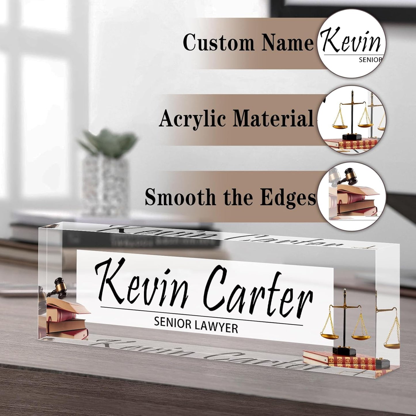 Name Plate for Desk Personalized, Acrylic Desk Decorations, Employee Appreciation Gifts, Custom Office Gifts for Coworkers, Boss, Teacher, Nurse (Lawyer)
