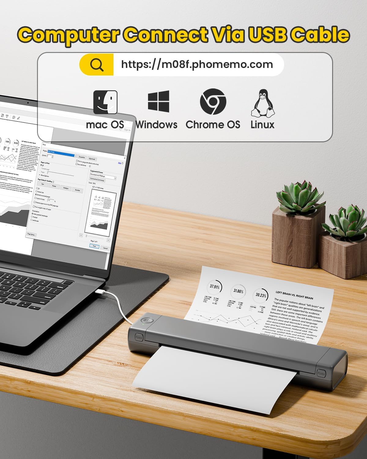 Phomemo Portable Printers Wireless for Travel, M08F Thermal Bluetooth Printer Support for 8.5"x11" US Letter, Small Inkless Printer Compatible with iOS, Android, Laptop for Car, Office, Home