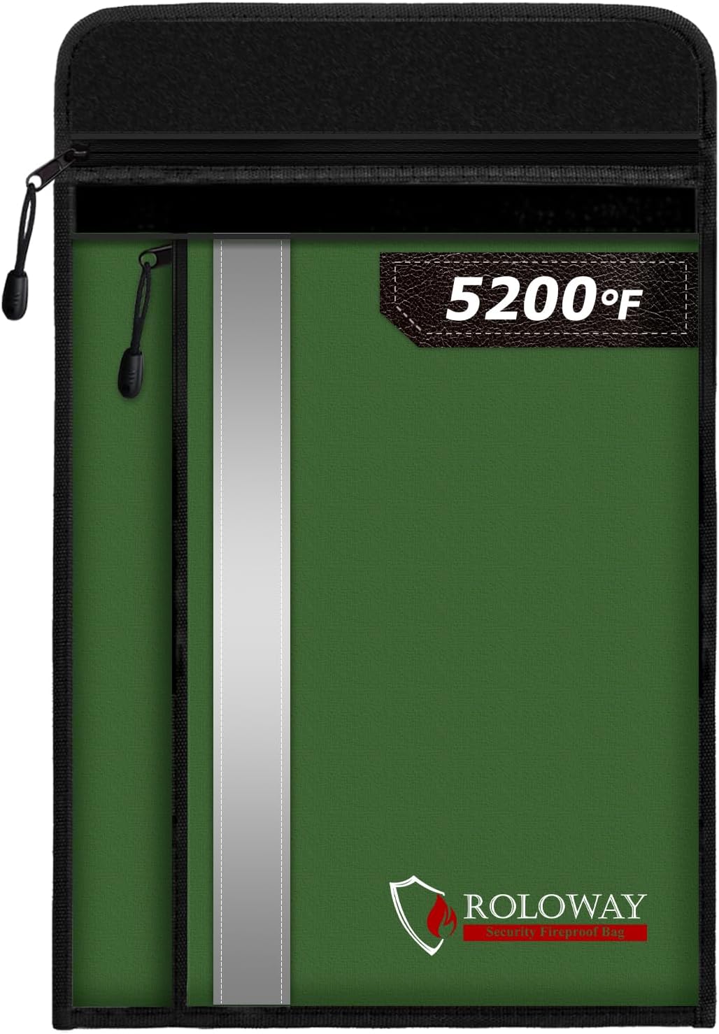 ROLOWAY Fireproof Document Bag (15.5 x 11.5 inch) with 2 Pockets and 5200℉ Aluminum Foil Layer, Fireproof Bag for Document Safe (Green)