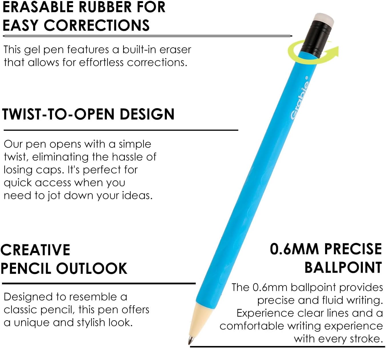 Grabie Erasable Gel Pens, 36 Colors Erasable Pens, Make Mistakes Disappear Colored Pens, Assorted Color Inks for Drawing Writing Planner,Gel Pens for Coloring, Set of 36