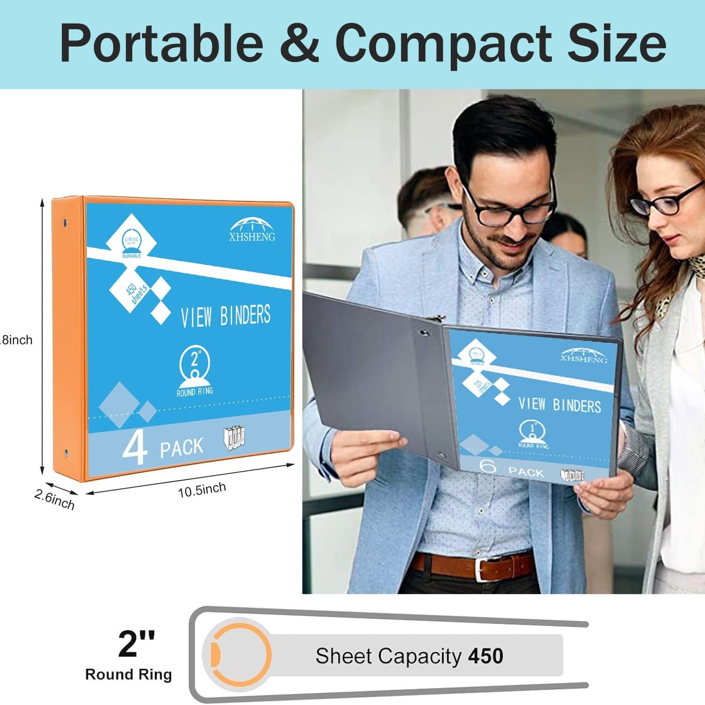 2 Inch 3 Ring Binders,Multicolor Customizable Round Ring Binder for School,Office,Home,Purple/Pink/Blue/Green,4 Pack