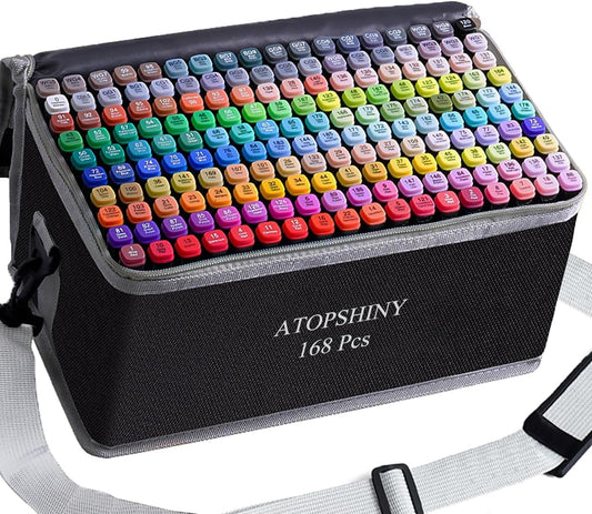 Alcohol Markers 168 Colors Drawing Pens Set Dual Tip Permanent Art Markers for Kids and Adult Gifts-168 Black Shell Refillable
