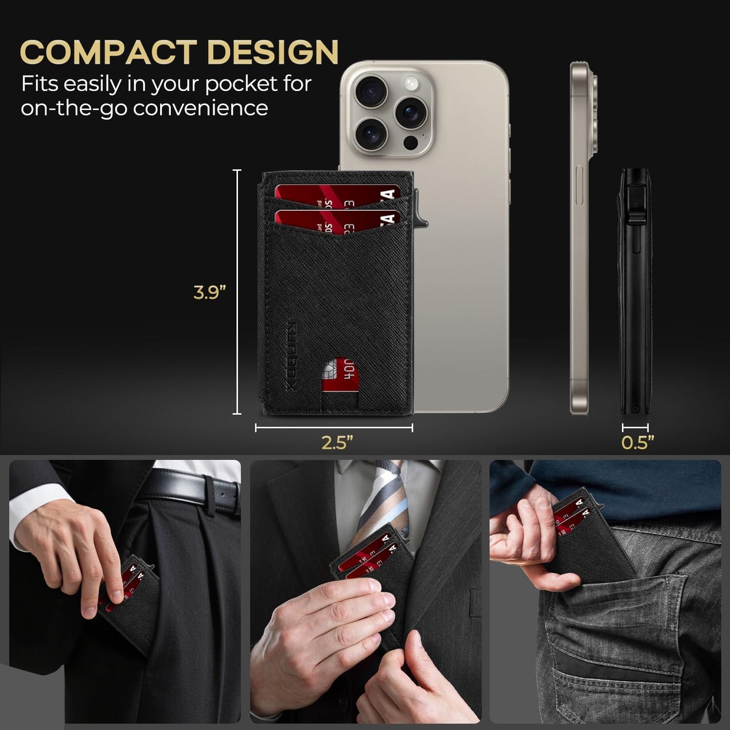 Slim Card Wallet for Men with ID Window – Minimalist RFID Wallet, Pop-Up Function, Ultra Thin Design, Metal Business Card Case Holds 8+ Cards, Gifts for Men, Men's Accessories