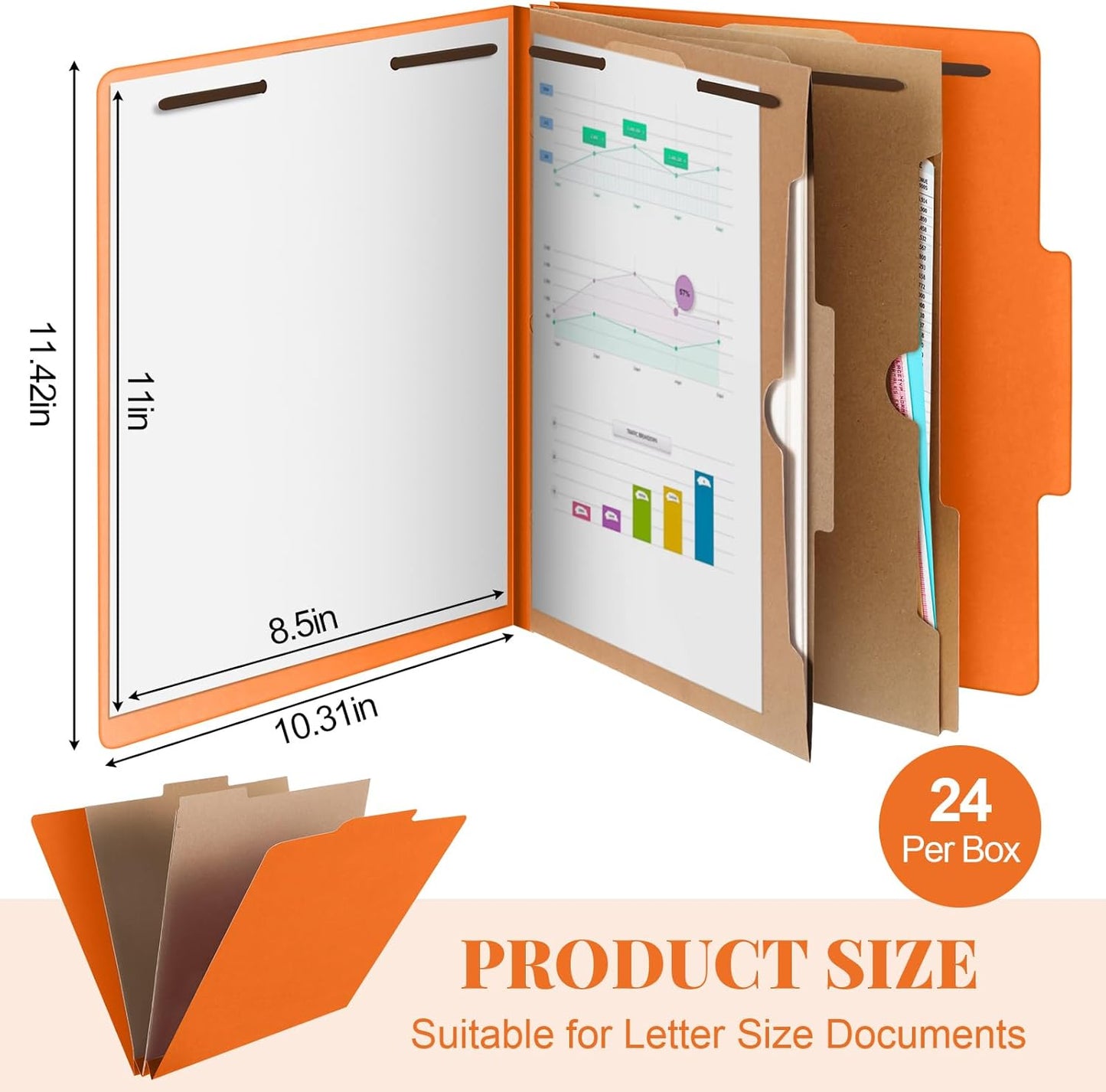 24 Pcs Classification Folders Letter Size, 2 Pocket Dividers Pressboard File Folder with Fasteners, Expanding File Organizer Bulk for Teachers, Clergy, Office, Church, Christmas (Orange)