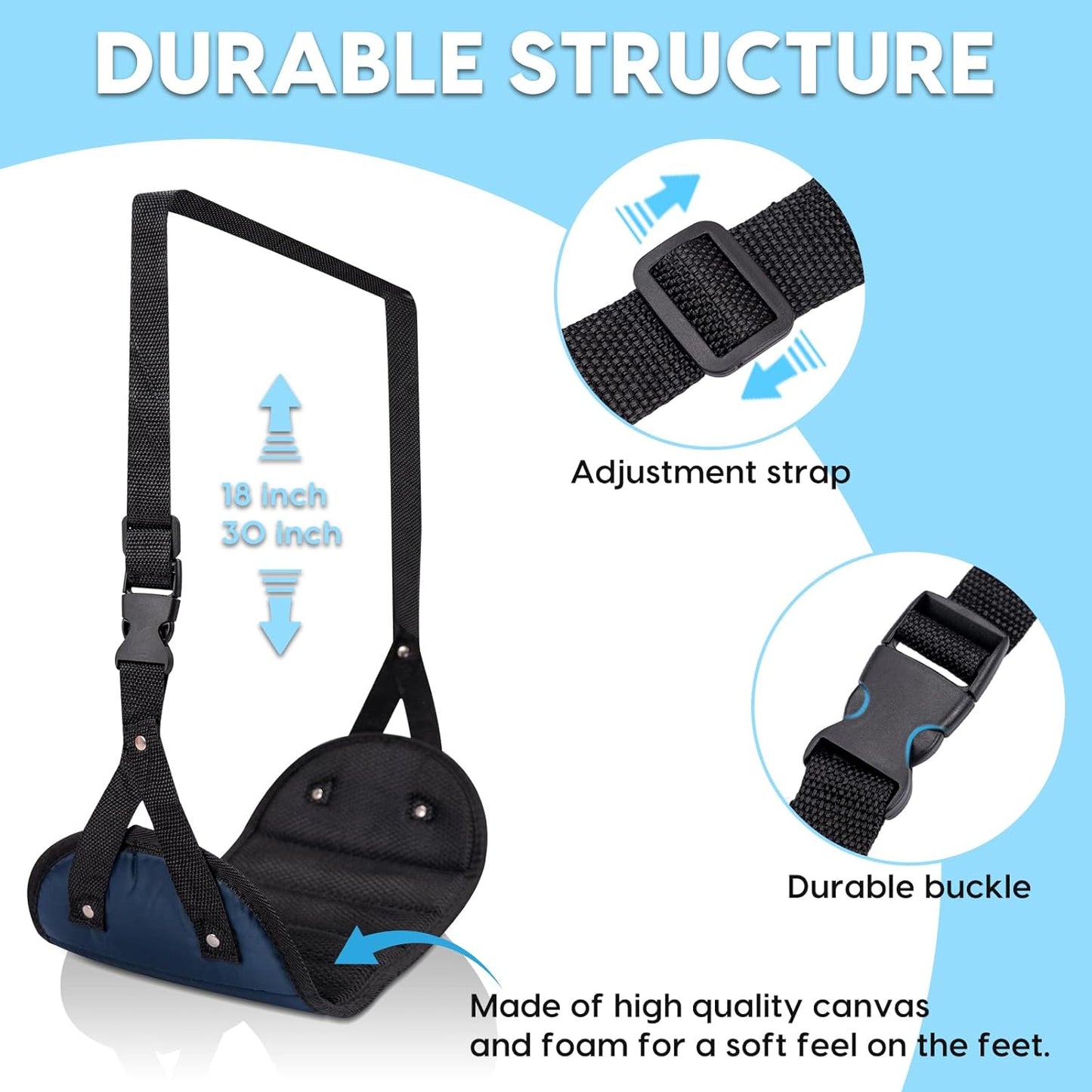 Foot Hammock for Plane Travel, 2-Pack Perfect Airplane Foot Hammock to Relax Your Feet, Portable Airplane Foot Rest with Adjustment Strap, Travel Essentials for Comfortable Long Flight (Blue)