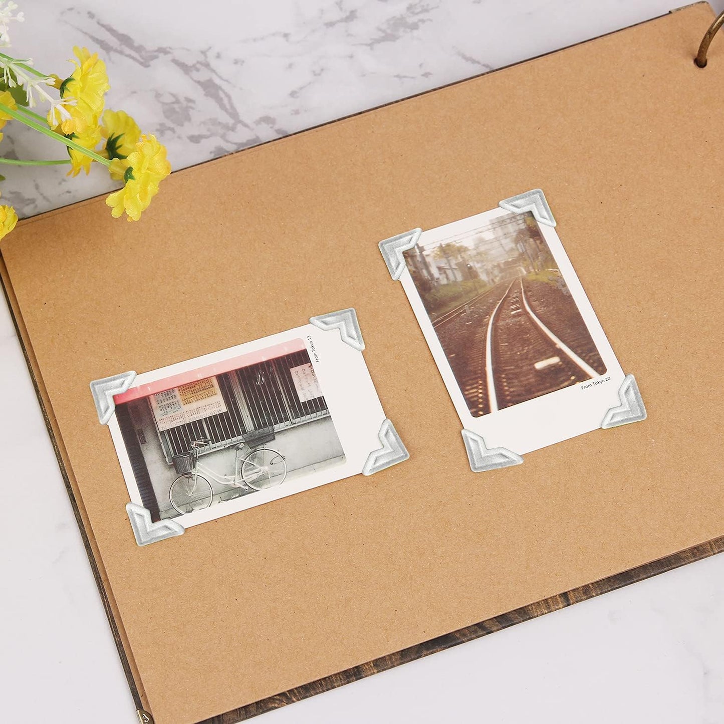 GOONAVI 10 Sheets 240 Pcs Shiny Silver Acid-Free Photo Corners Mounting Self Adhesive for DIY Photo Album Journal