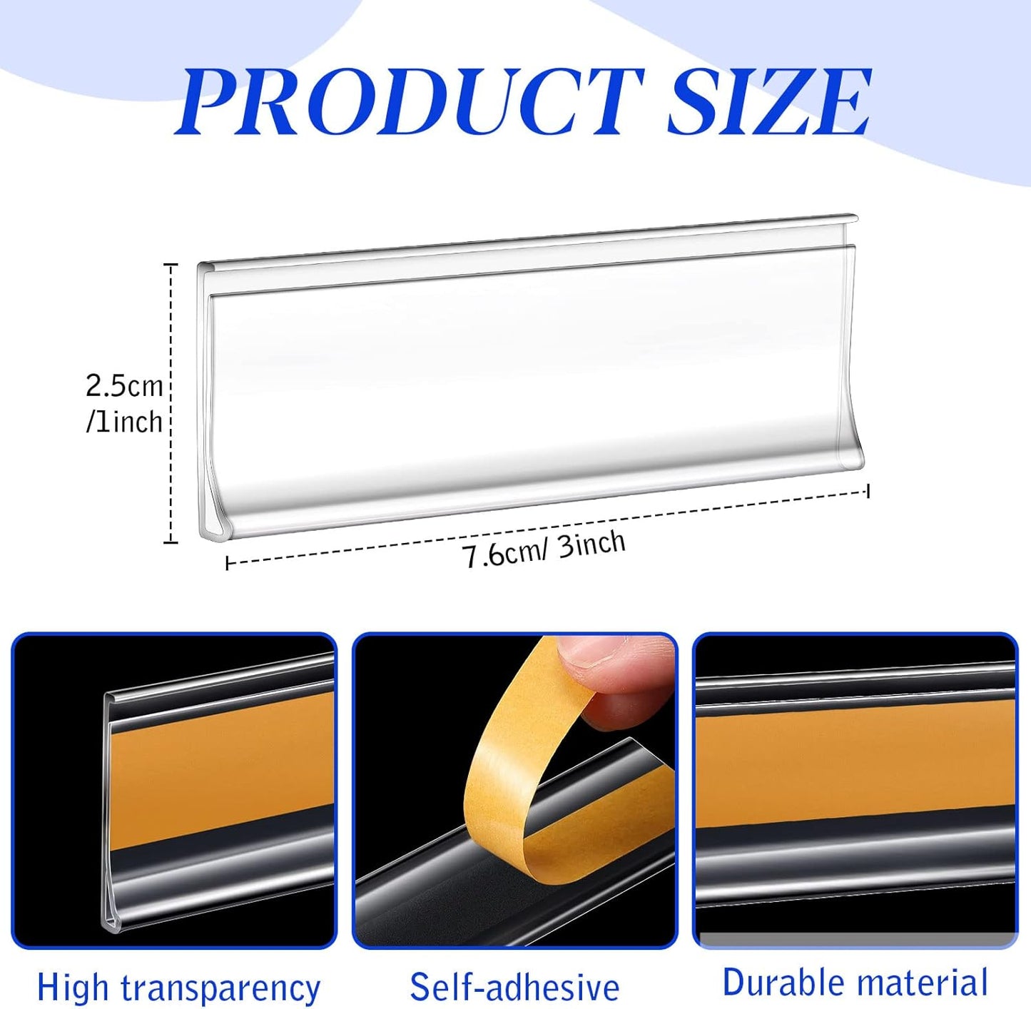 Yexiya 300 Pieces 3 x 1 Inch Self Adhesive Label Holders with Paper Label Inserts Clear Shelf Tag Label Holders Plastic Price Tag Holder for Supermarket Library Bookshelves Mailbox Storage Bins