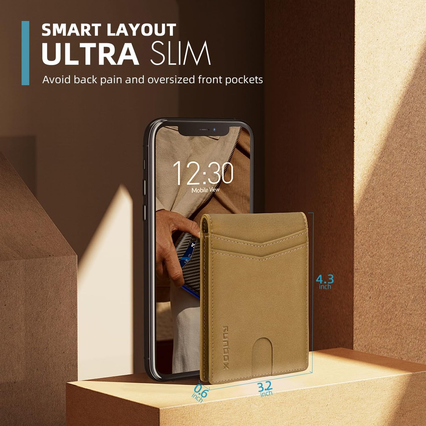 RUNBOX Wallet for Men Slim Rfid Leather 2 ID Window With Gift Box