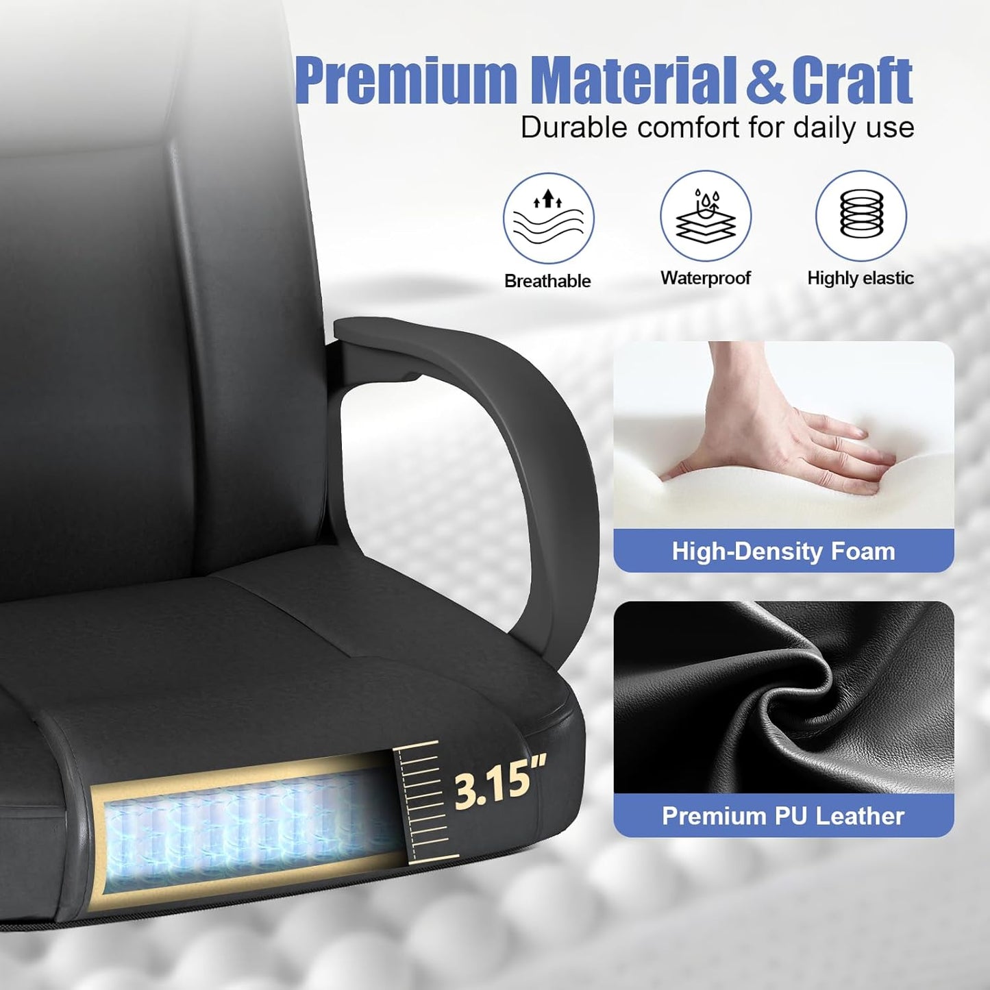 ZZH Executive Office Chair, Leather Desk Computer Chair with Armrests, Mid-Back Swivel Adjustable for Home Office, 10PC, Black