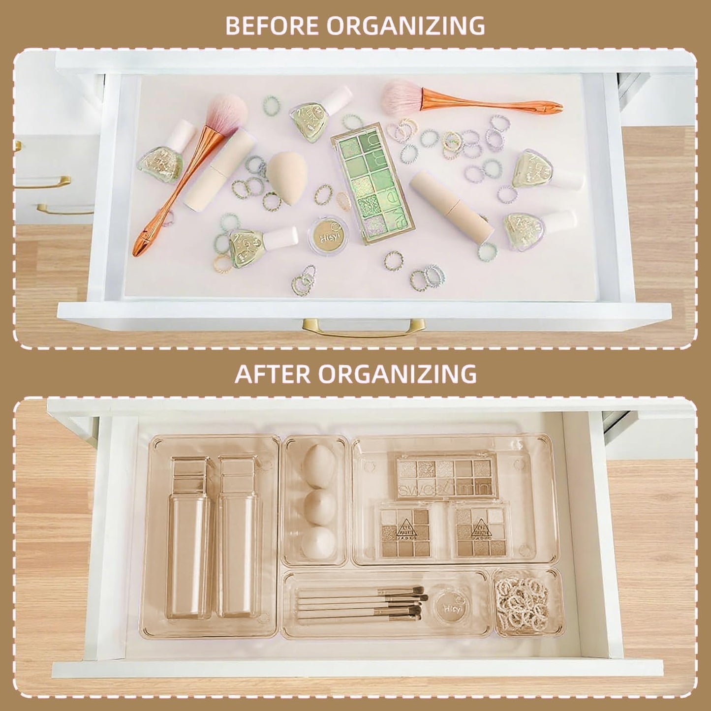 Kitchen Desk Drawer Organizers Storage for Office, Small Acrylic Vanity Trays Makeup Organizer for Drawer Bathroom Plastic Make up Organizers 25 Pcs Clear Champagne
