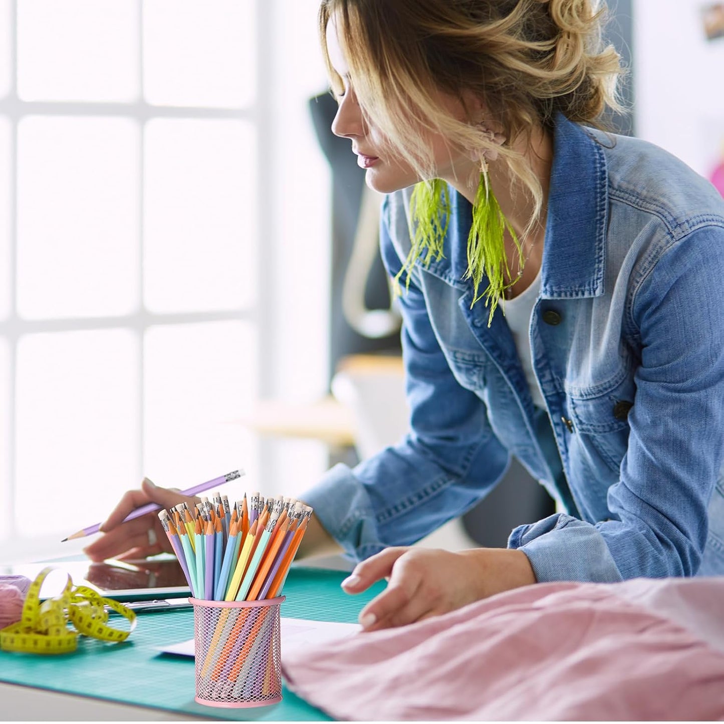 TecUnite 60 Pcs HB Pencils #2 Unsharpened Wood Cased Pencils with Eraser Hexagonal Pencil Cute Graphite No 2 Pen for Adults Gifts Exam School Office Sketching Learning(Macaron Color, Silver)