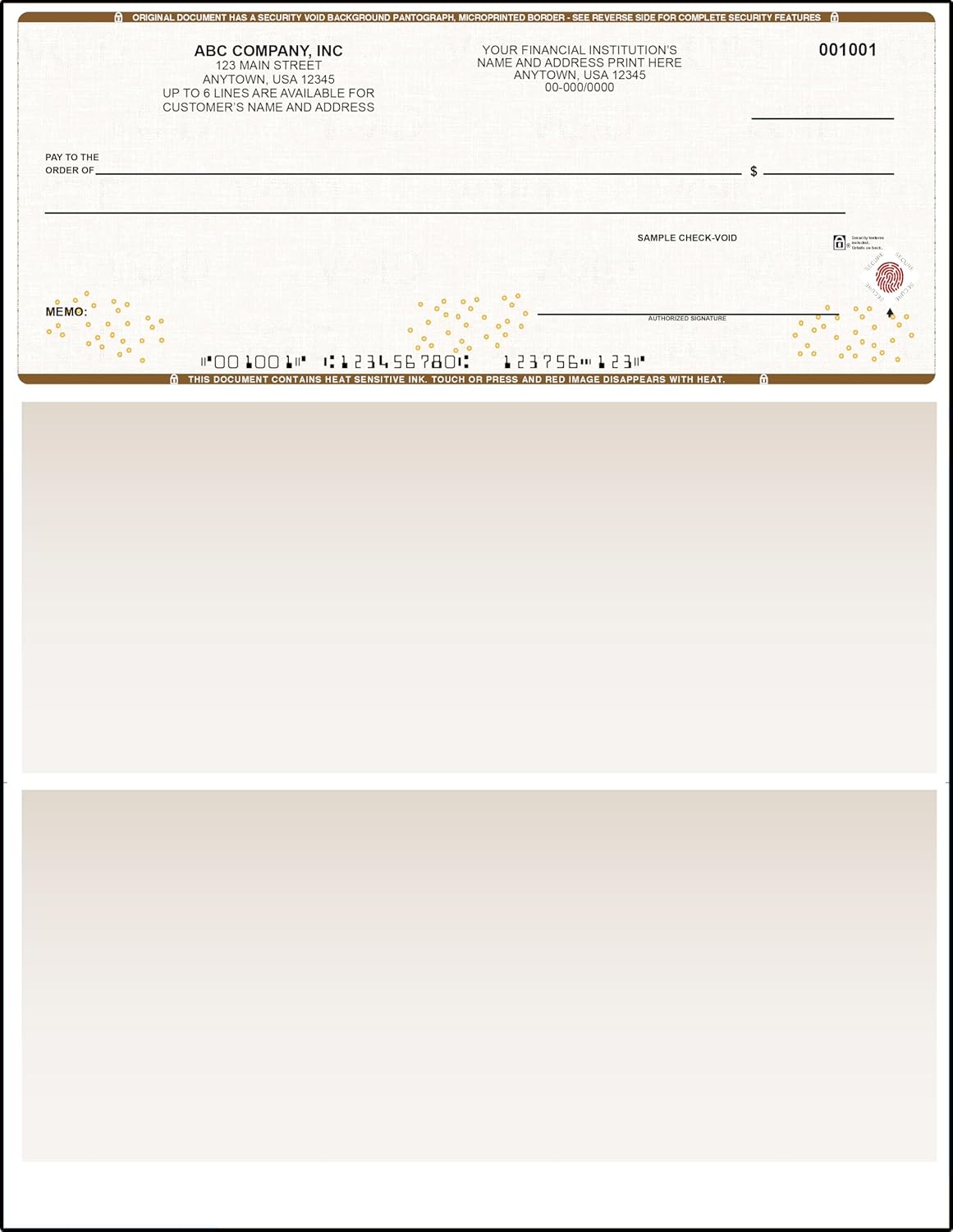 Tan High Security Checks on Top Compatible w/QB accounting software - Custom Computer Checks on Top (5000)