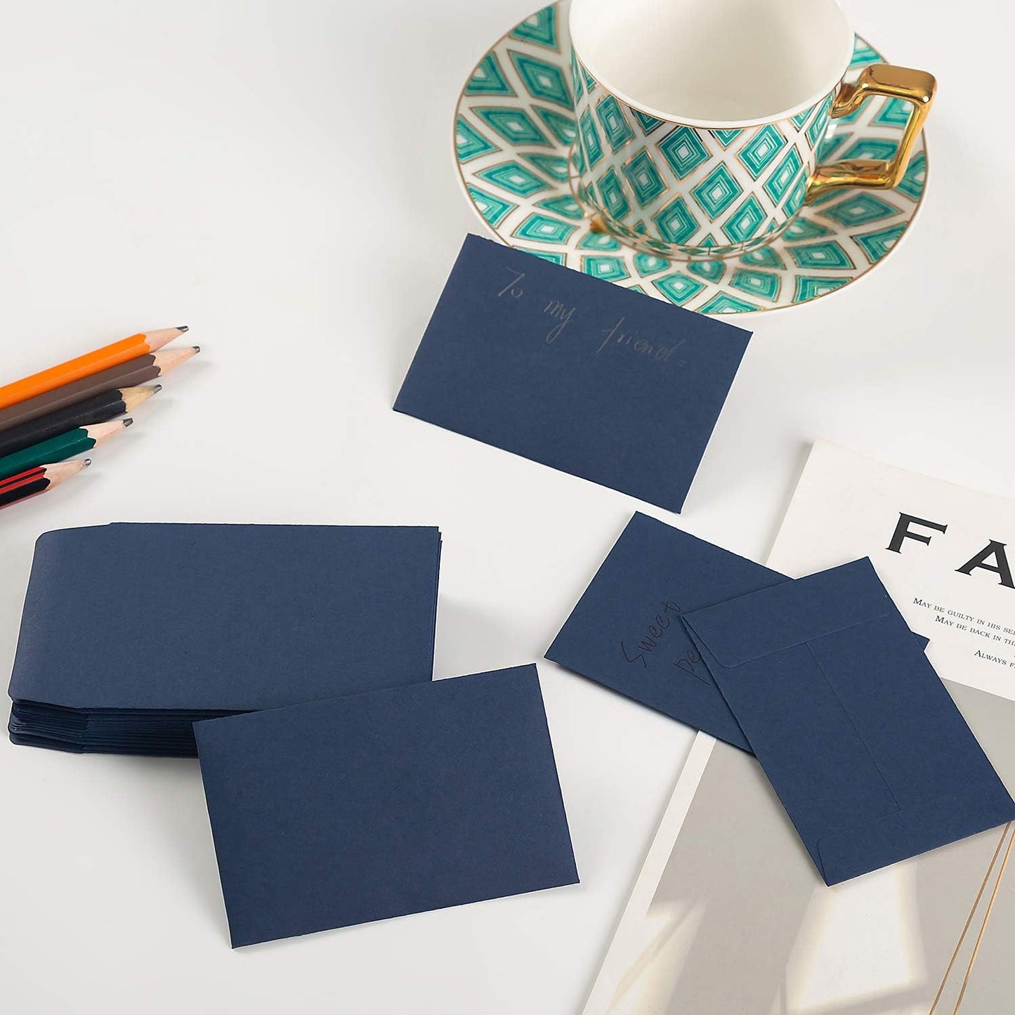 200 Pack Small Coin Envelopes Kraft Paper Seed Envelopes Mini Parts Small Items Stamps Storage Packets Envelopes Self-Adhesive for Garden, Office or Wedding Gift, (2 1/4 x 3 1/2 Inch, Navy Blue)