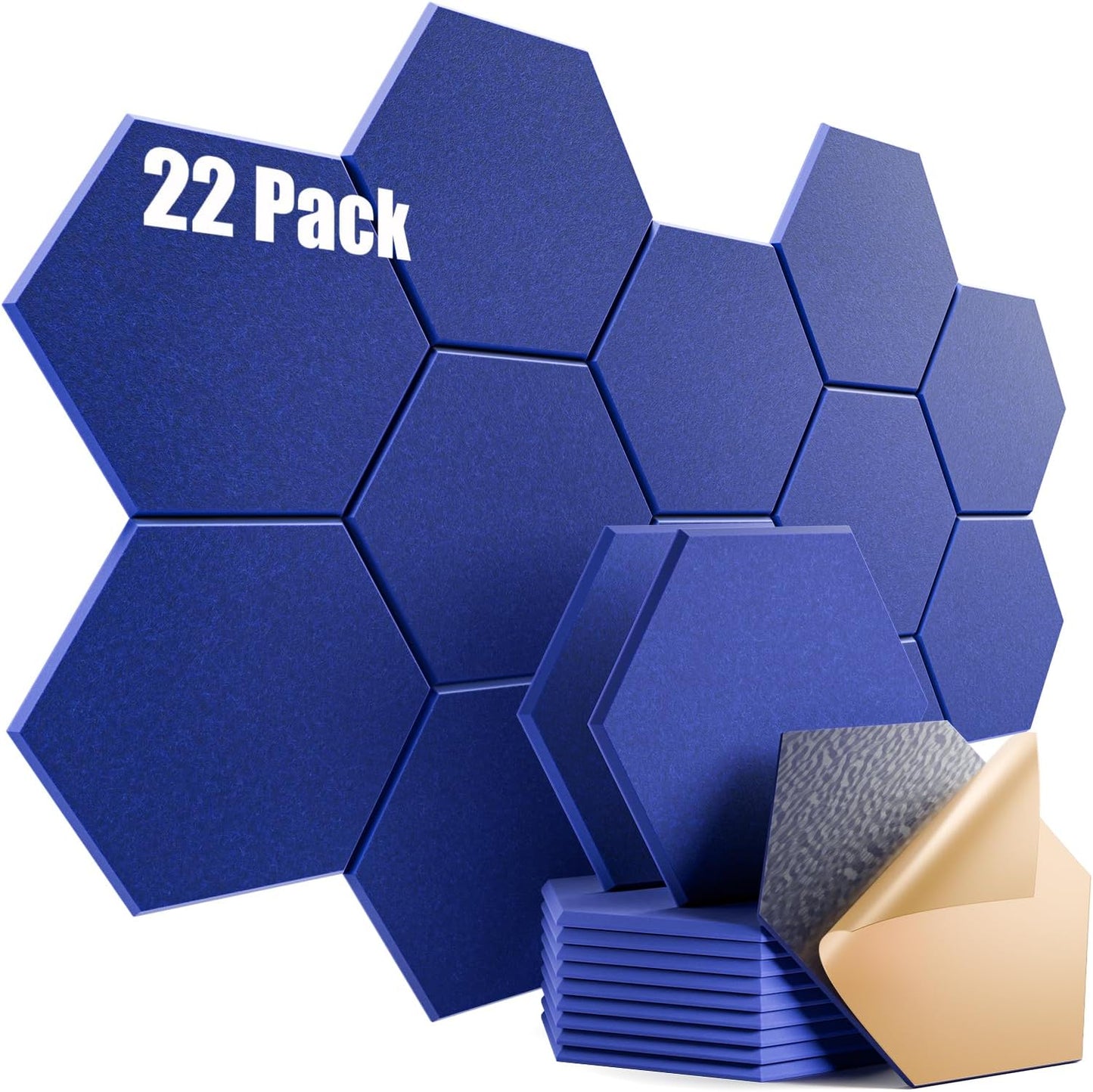 22 Pack Self-adhesive Acoustic Panels 12" X 10" X 0.4" - Sound Proof Foam Panels with High Density, Hexagonal Design, Flame Resistant, Absorb Noise and Eliminate Echoes(Telecom Blue)