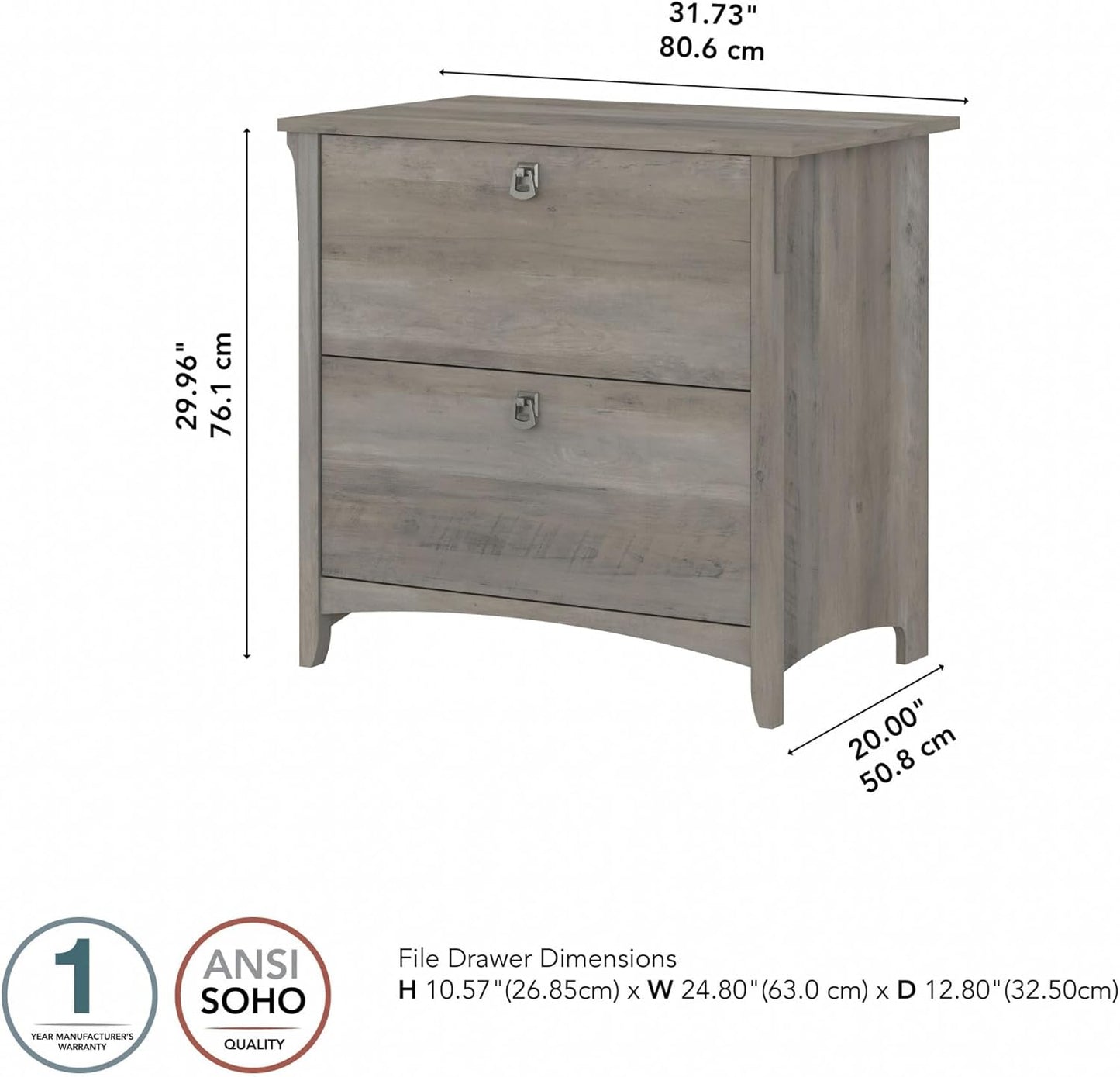 Bush Furniture Salinas 2 Drawer Lateral File Cabinet in Driftwood Gray