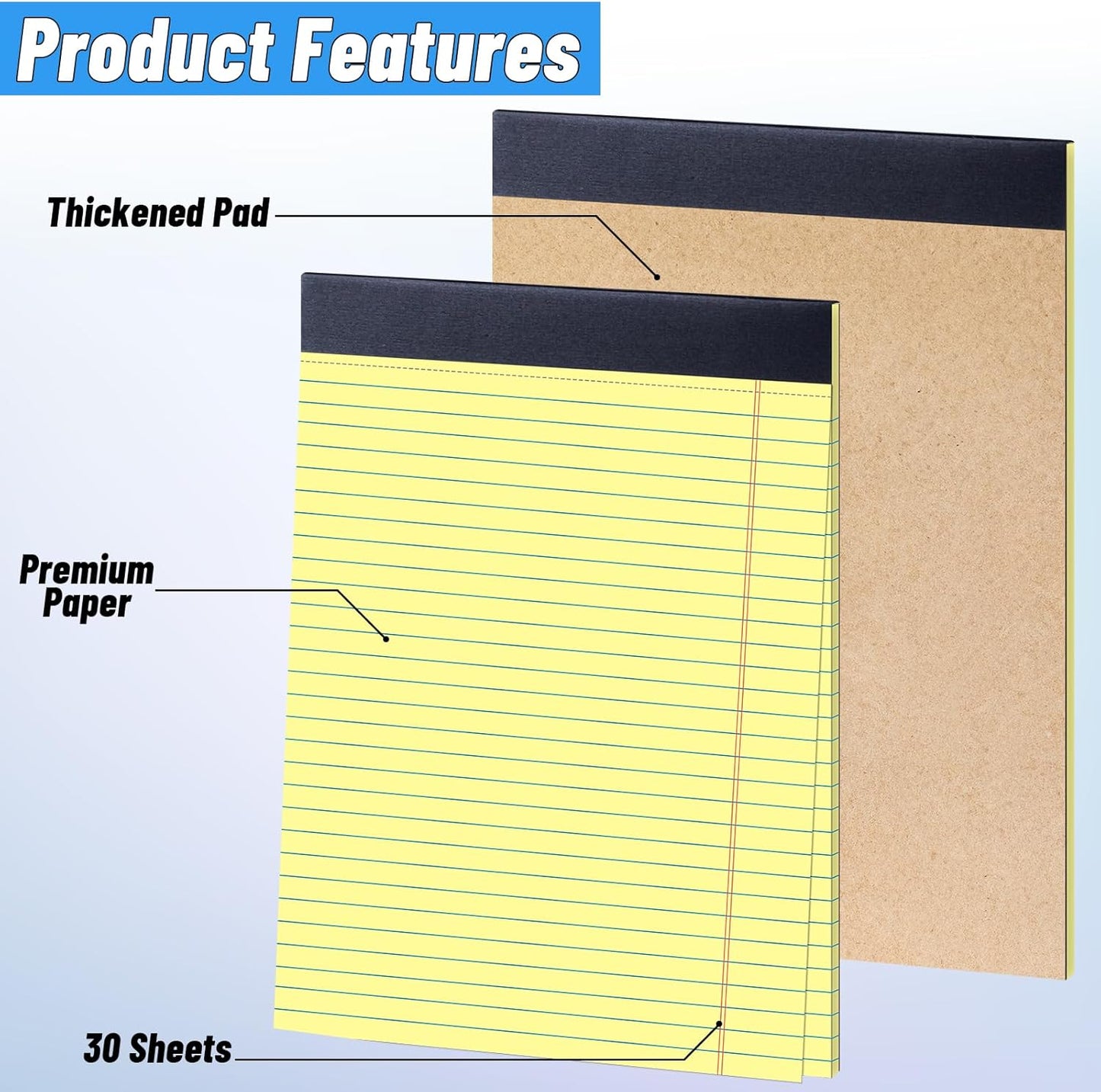 48 Pack Yellow Legal Pads 8.5 x 11 Note Pads 8.5 x 11 Inch Notepad 1440 Sheets Writing Pads Wide Ruled Lined Paper Pads Yellow Paper Note Pads 8.5 x 11 with 30 Sheets Per Legal Pad for School, Office, Home