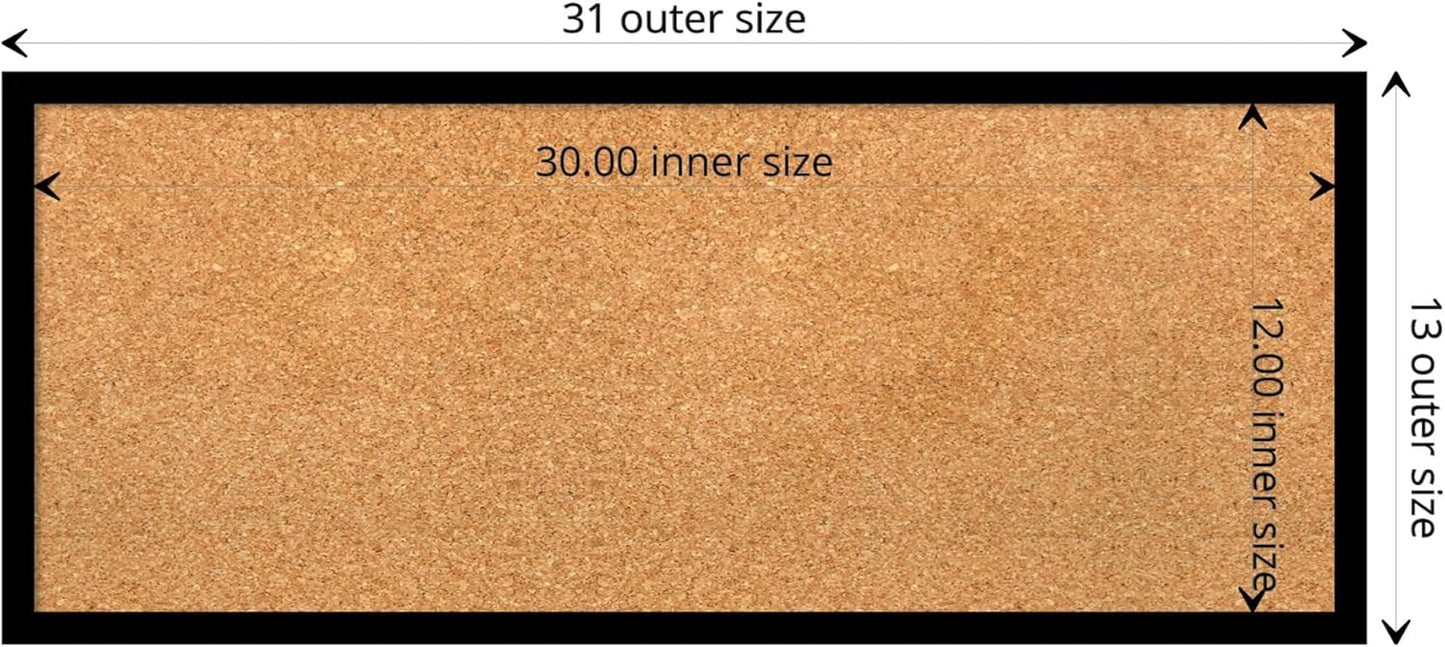 Amanti Art Natural Cork Board for Wall, 13x31 Vision Board with Black Wood Frame, Medium Corkboard Office Decor for Home Organization, Modern Contemporary Corkboard Pinboard to display items for home