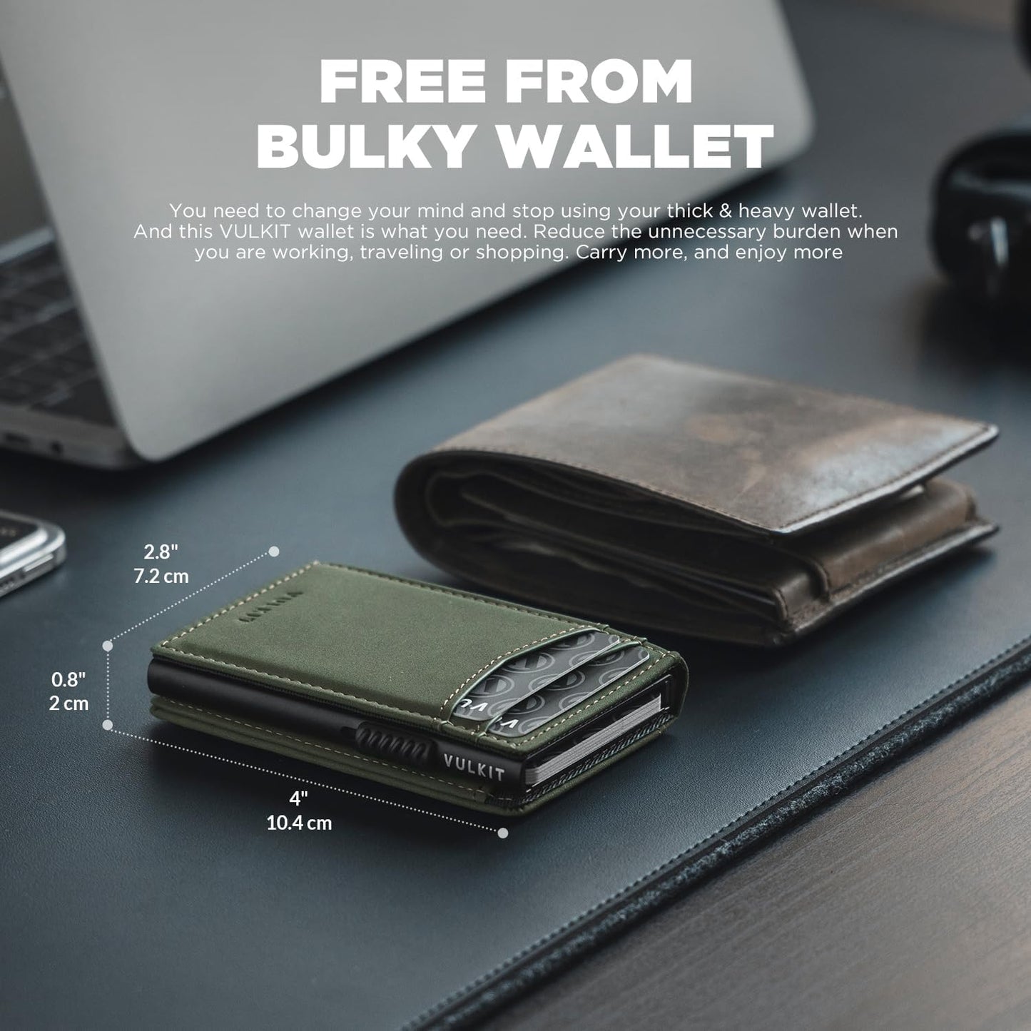 VULKIT Men's Wallet with ID Window Premium Leather Wallets RFID Blocking Minimalist Wallet Pop Up Card Holder Magnetic Closure