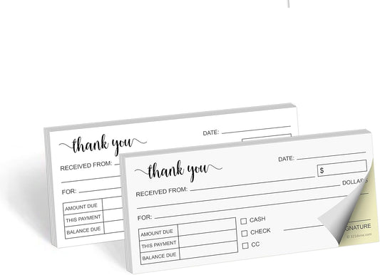 321Done Thank You Receipt Book 2-Pack, 2.75x6 Pocket Size 2-Part Carbonless, Made in USA, Cute Handheld Duplicate Copy Order Form for Craft Boutique Business (50 Sets) White/Yellow