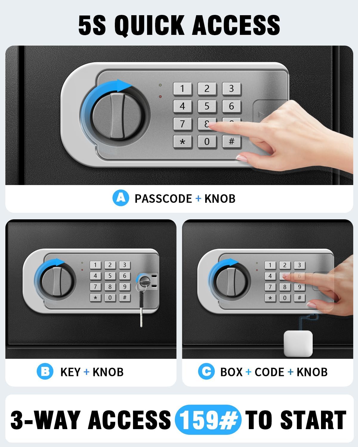 Small Safe Box for Home - 1.0 CuFt Mountable Cabinet with Motion Light & Dual Alarm, Digital Keypad & Override Key, Removable Shelf - Compact Black Safe for Cash, Jewelry, and Documents