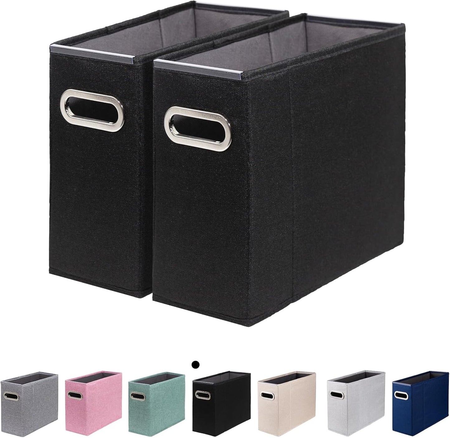 2 Packs Letter Size File Organizer, File Folders Organizer, Fabric Storage Box, Collapsible Paper Organizer with Metal Handle, Smooth PVC Rails, Only Box (Black)