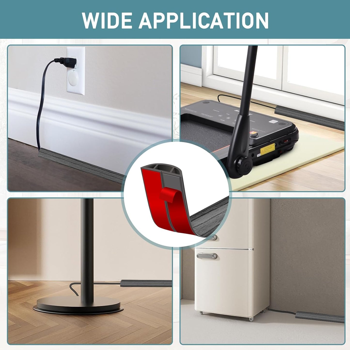 Floor Cord Cover Self Adhesive Cord Hider Floor Extension Cord Covers for Floor Power Cord Protector Cable Management Prevent Cable Trips Cable Cavity 0.59" W x 0.31" H (Deep Grey Wood, 20Ft)