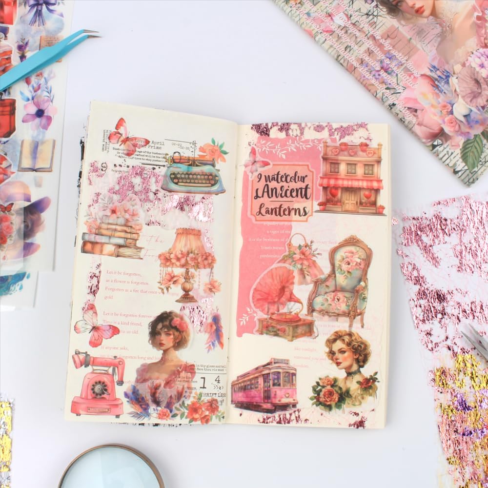 A5 & A4 Size Colorful Foil Textured Fabric Art Paper Scrapbooking Decorative, 20 Sheets Sparkle Metallic Lace Mesh for Crafts, Junk Journaling Supplies, Card Making, Collage