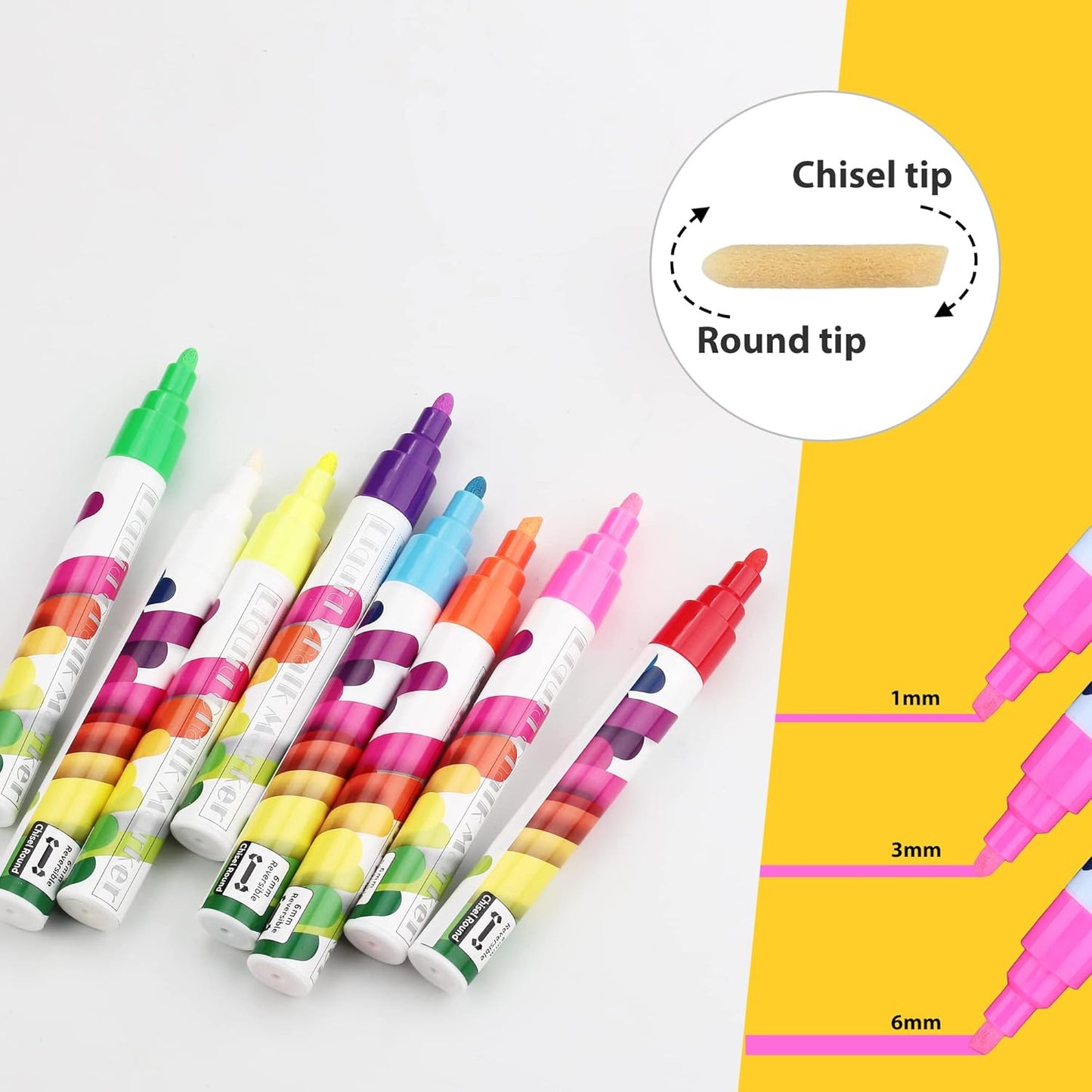 SMOOTHERPRO Liquid Chalk Marker Set 8 Colors 6mm Hightlight Blackboard Colorful Markers for Store Promotion, Menu Board, Art Decoration, Advertisement, Chalkboard (Multicolor)