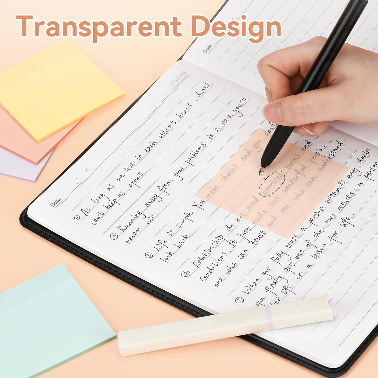 Transparent Sticky Notes, 3x3 inch, 6 Color Pastel Clear Sticky Notes, Waterproof Translucent Self-Stick Note Pads, See Through Sticky Notes for Books Annotation(300 Sheets)