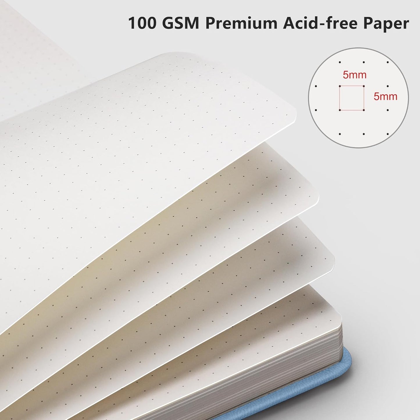 RETTACY Bullet Dotted Journal Notebook, 192 Pages, A5 Medium Size (5.7'' x 8.3''), Leather Hardcover, 100 GSM Thick Paper, for Bullet Journaling, Planning, Tracking (Light Blue)