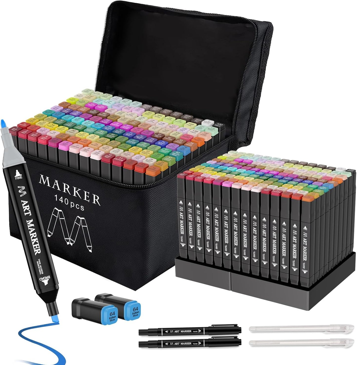 Banral 140 Colors Alcohol Markers Set, Dual Tip Alcohol Based Art Marker for Artists Kids Adult Coloring, Permanent Illustration Sketch Pens for Drawing with Case and Holders