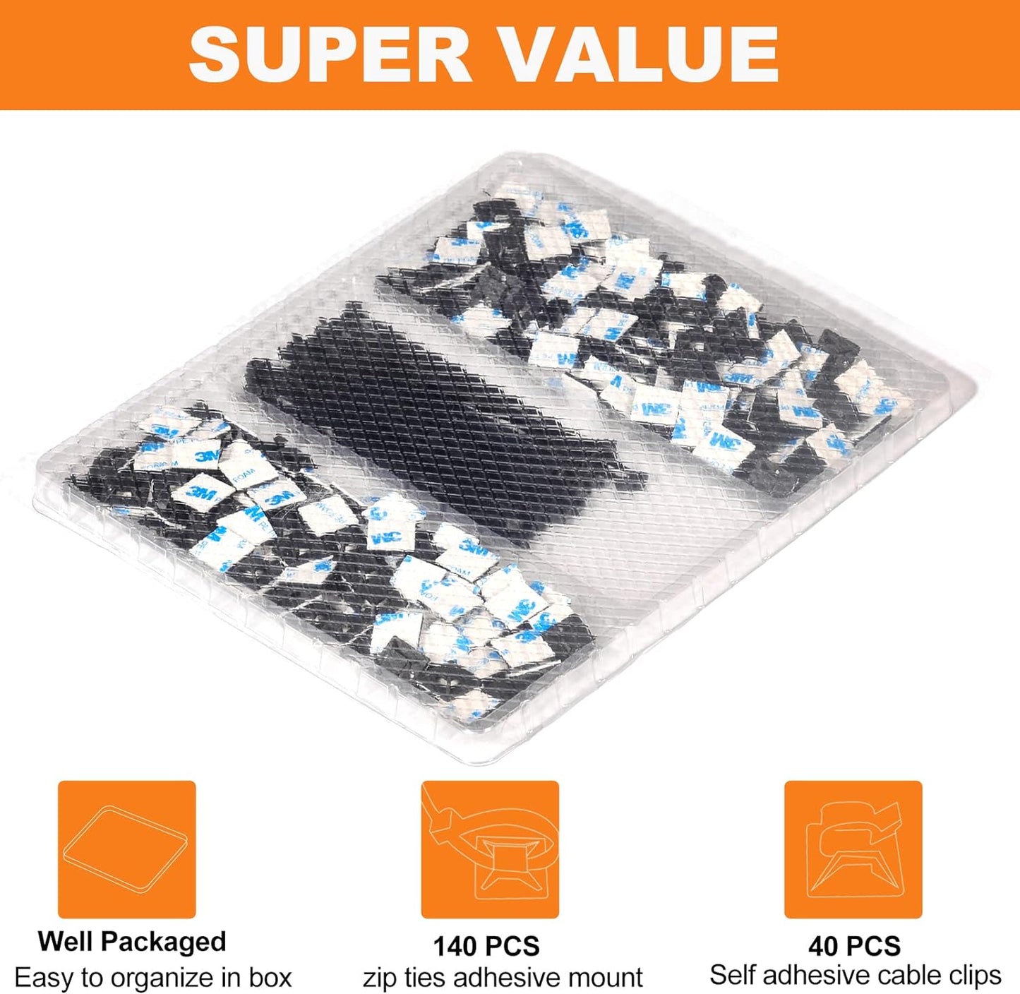 140 Pack 3/4" Zip Tie Adhesive Mounts Self Adhesive Cable Base Holders with Multi-Purpose Tie wire clips with screw hole,Anchor stick on wire holder,Black