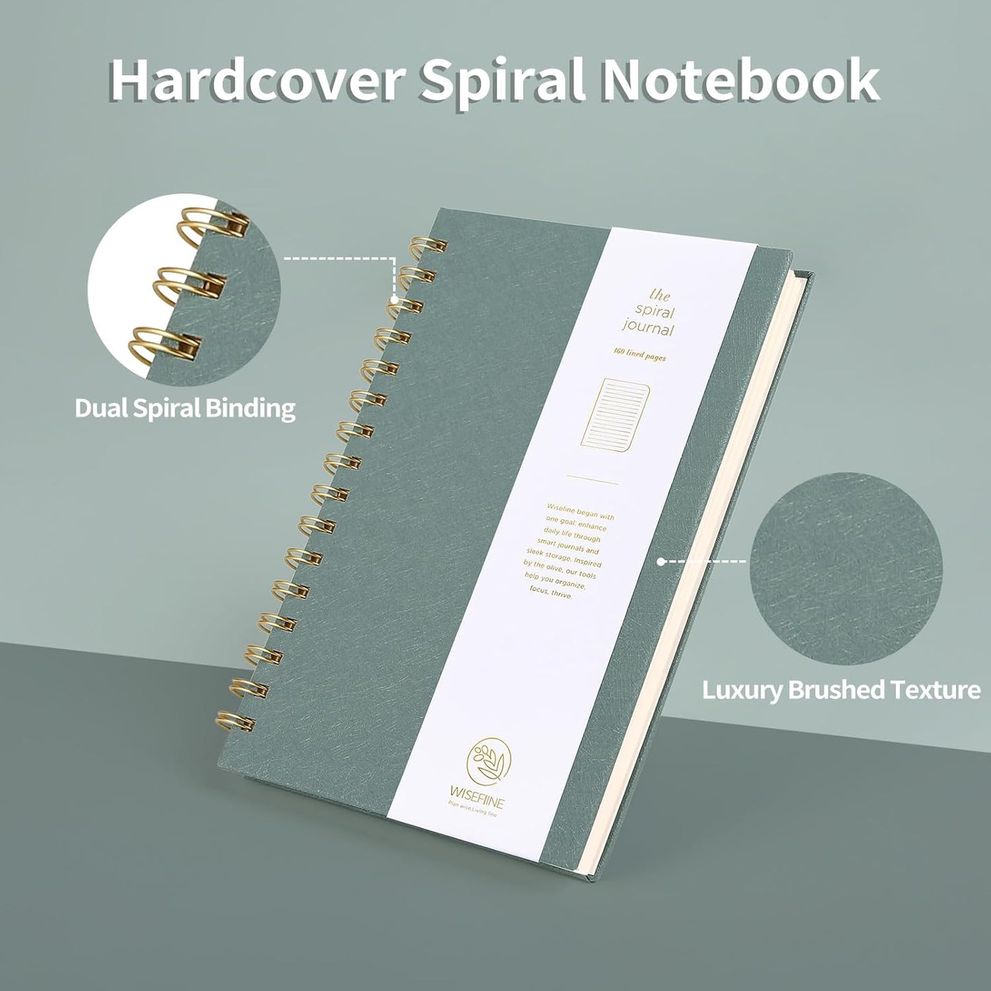 Spiral Journal Notebook with 160 Lined Pages – Hardcover Writing Journal with Gold Twin-Wire Binding, A5 College Ruled Notebooks for Work, School, Travel, Diary, Gift for Women & Men Black