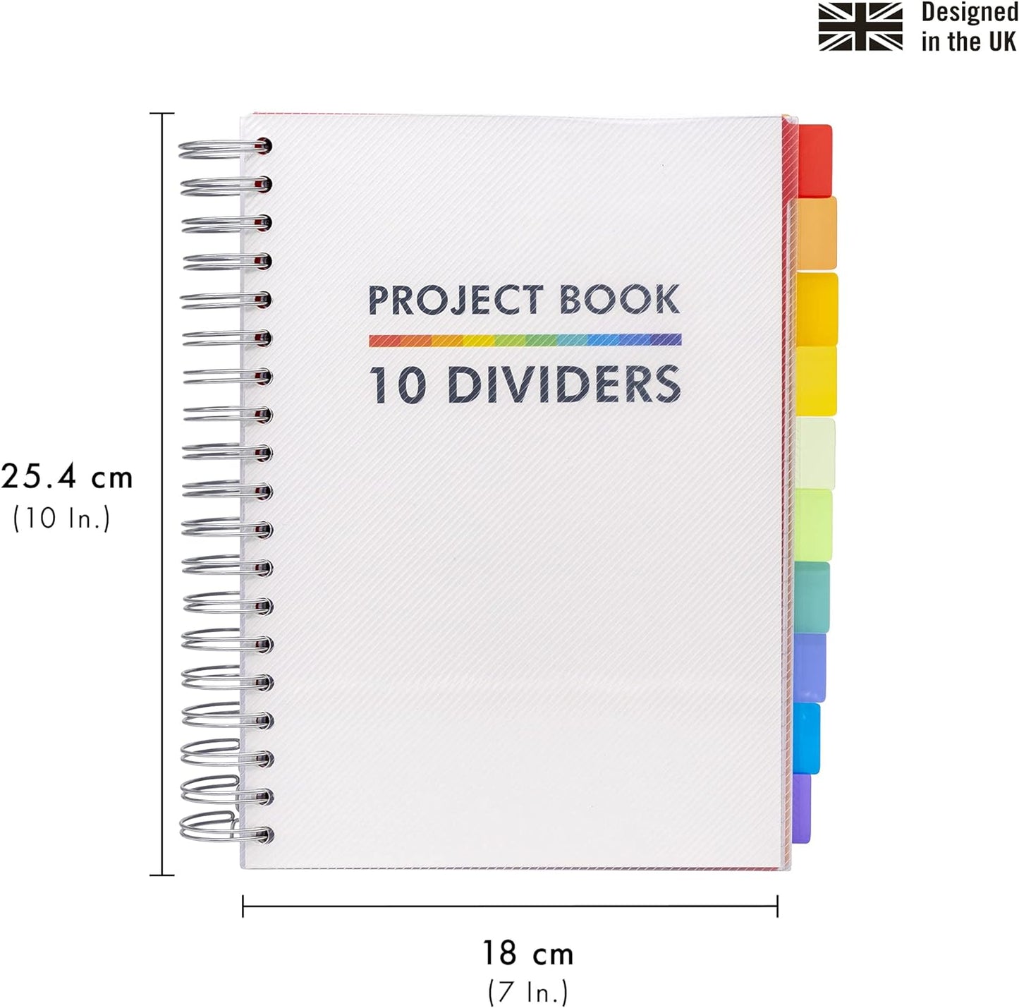 Pukka Pad B5 Subject Notebook with 10 Repositionable Dividers for Organization – 400 Perforated Pages of 80GSM Paper – 200 Sheet Notebook for School, Office, and Home – White, 7.48 x 9.84in