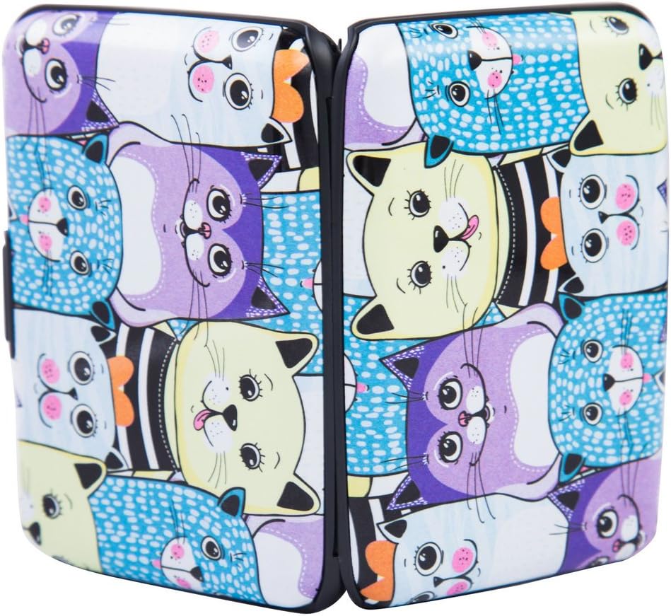 ELFISH Mini RFID Aluminum Wallet Credit Cards Holder Business Card Case Metal ID Case for Men Women (Color cat)