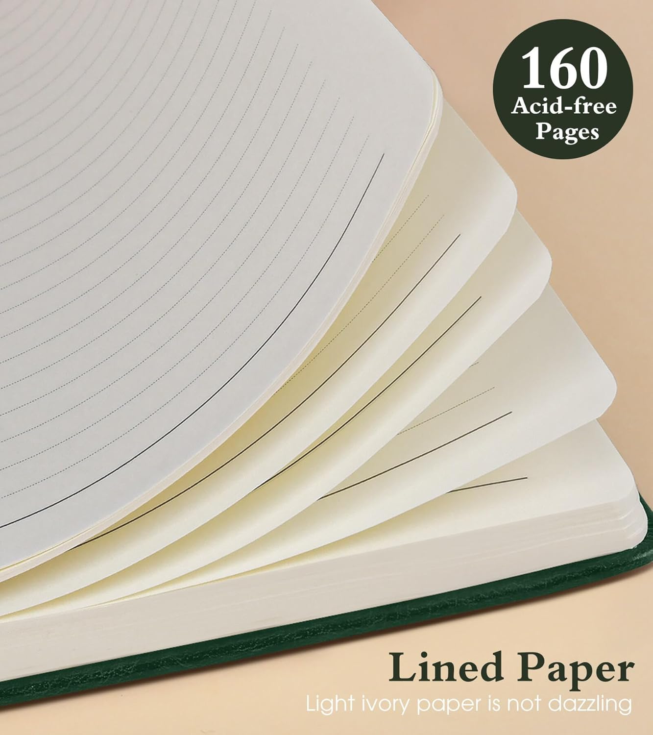 Lined Journal Notebook for Men Women, 160 Pages Ruled Paper, Inner Pocket, A5 Hardcover Vintage Leather Notebooks for Work, School, Travel Journaling, Daily Diary, Notepad 5.8" x 8.5" (Green)