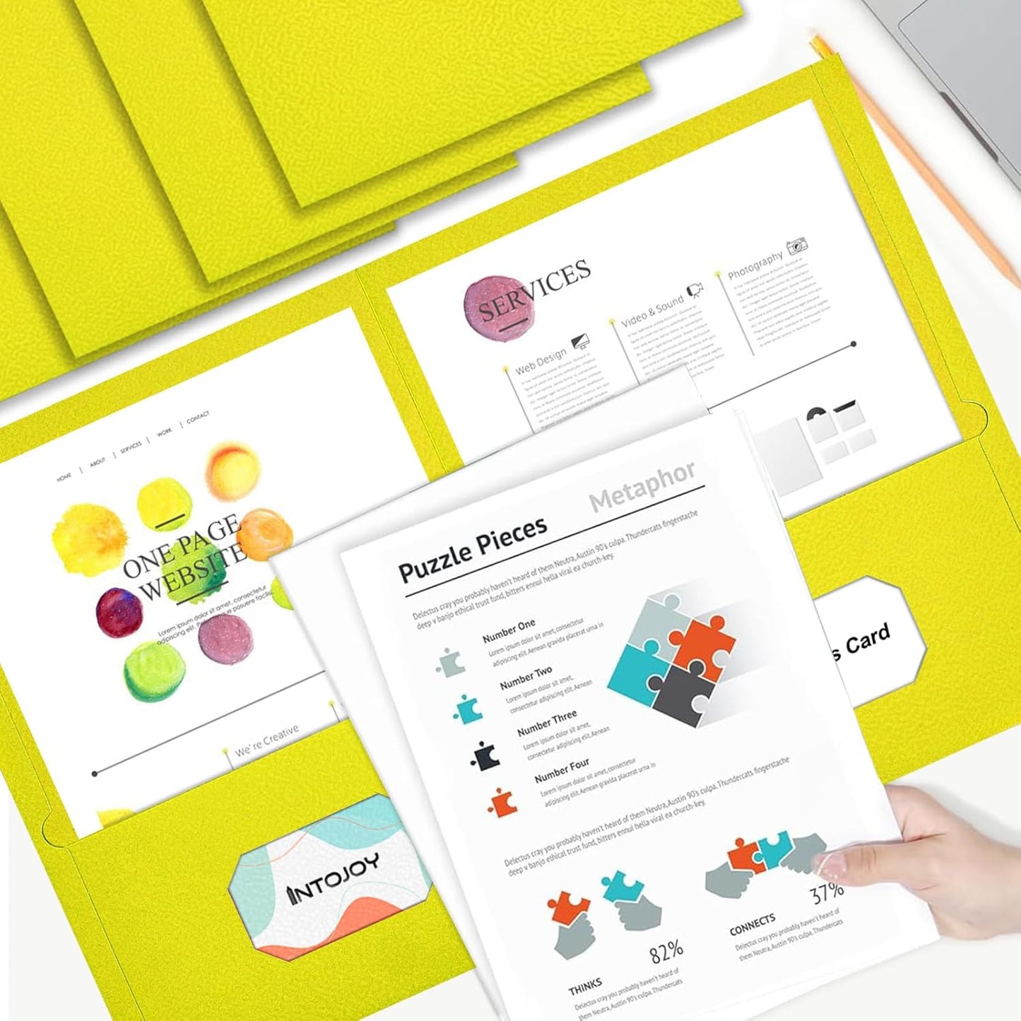 Folders with Pockets,IntoJoy 50 Pack 2 Pocket Folders Fit Letter Size Paper File Folders for School Office Business Home Filing Resume Portfolio (Yellow)