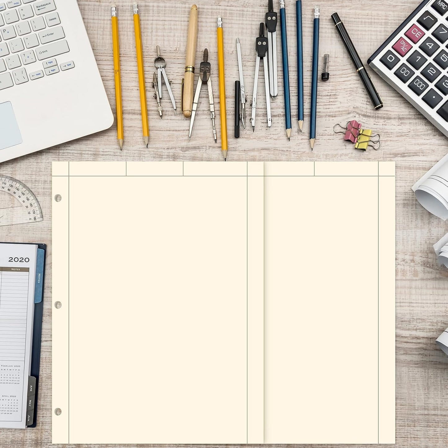 Seajan 5 Pcs Engineering Paper Notebook Engineering Computation Pad 8.5 x 11 Inches Engineer Graph Paper Notepad, 5 Squares Per Inch 3 Hole Punched Computation Pad, 100 Sheets/pack (Yellow)