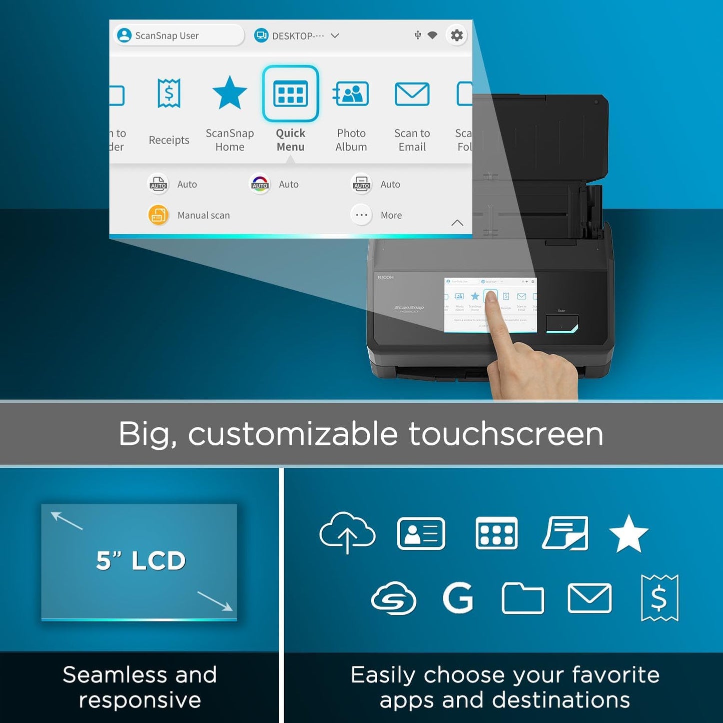 ScanSnap iX2500 Premium Wireless or USB High-Speed Cloud Enabled Document, Photo & Receipt Scanner with Large 5" Touchscreen for Mac or PC, Includes 4-Year Protection Plan