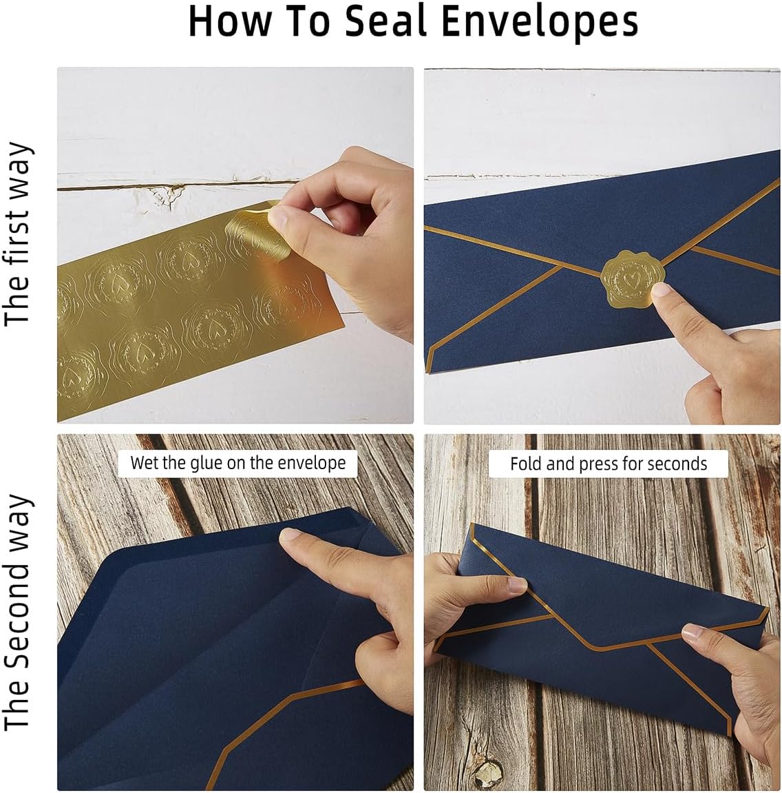 30 Pack Thick #10 Business Envelopes with Gold Border, 4 1/8 x 9 1/2 Thick Paper Standard Envelopes with Stickers for Office, Checks, Letter Mailing, Invoices (Navy Blue)